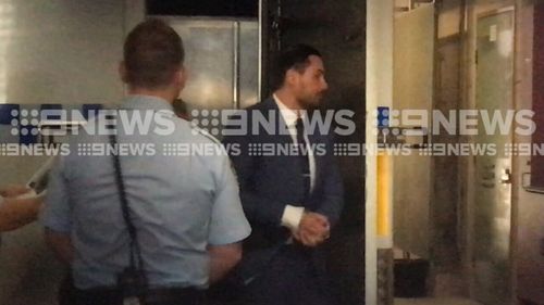 Salim Mehajer has appeared handcuffed in court, accused of breaching the AVO filed against him by former wife Aysha Learmonth. Picture: 9NEWS