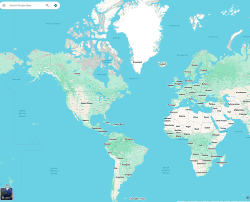 Groenlândia conforme mostrado no Google Maps.