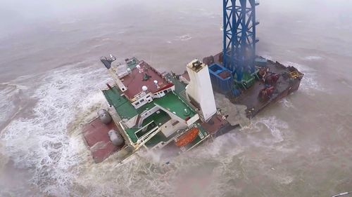 The vessel's crew abandoned ship after it suffered substantial damage in the South China Sea.