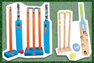 9PR: WAHU Double Cricket Set and Bluey Wooden Cricket Toy Playset