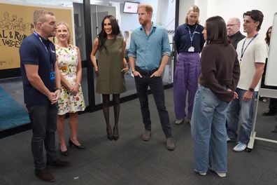 MELBOURNE, AUSTRALIA - APRIL 16: Meghan, Duchess of Sussex, and Prince Harry, Duke of Sussex meet with staff and young lawyers during a visit to Batyr, a mental health program, at Swinburne University of Technology in Hawthorn on day three of the royal tour on April 16, 2026 in Melbourne, Australia. The Scar Tree Walk is a journey that connects traditional and contemporary Aboriginal cultures and history of the Kulin Nation. The royal couple is on a four-day visit to Australia,