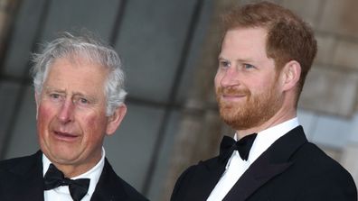 Charles and Harry at the World Premiere of Netflix's Our Planet at the Natural History Museum, Kensington in 2019.