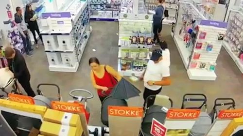 The pair are seen walking into the store and heading straight for the stroller aisle. Picture: Facebook