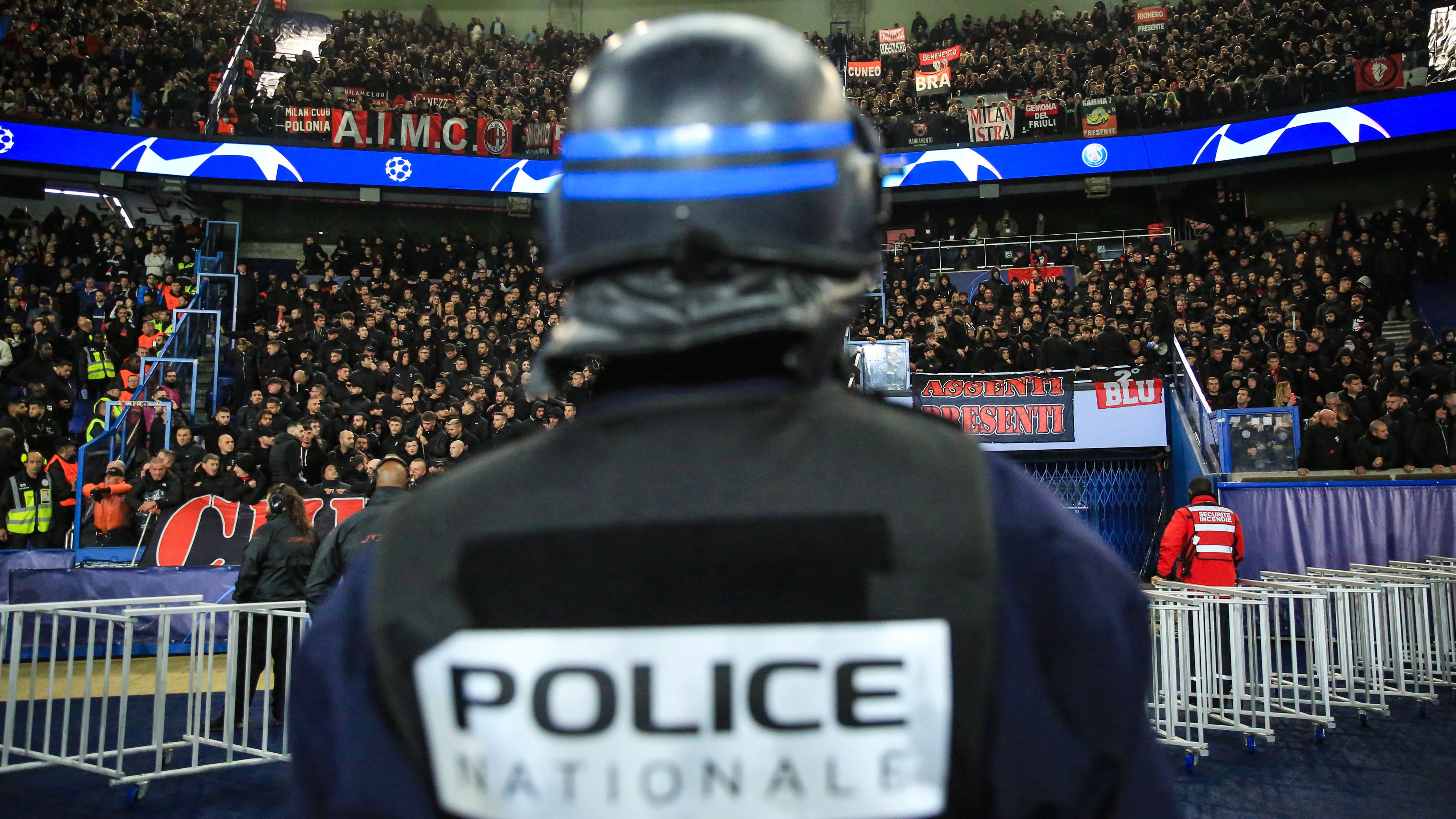 Riot police before a match between Paris Saint-Germain and AC Milan.