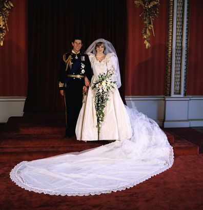 Charles and Diana pose for the official photograph by Lord Lichfield in Buckingham Palace at their wedding on July 29, 1981.