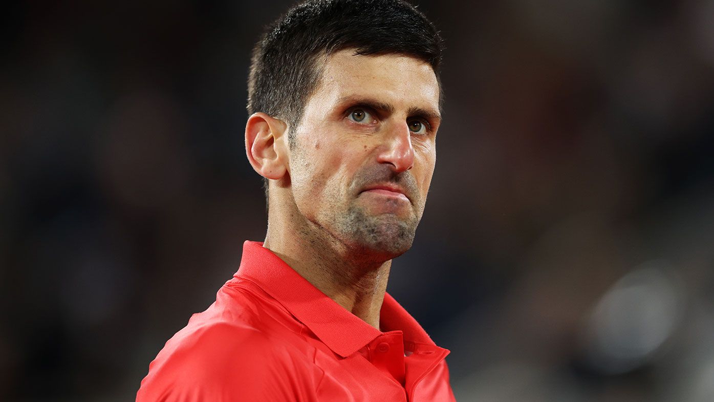  Novak Djokovic of Serbia reacts against Rafael Nadal 