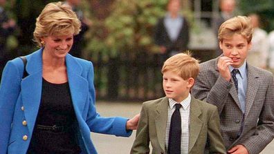 Prince William and Prince Harry at Eton with Princess Diana who died in 1997