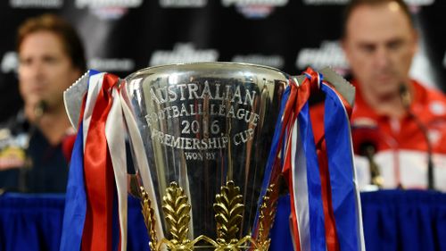 Eyes on the prize: the 2016 AFL premiership cup. (AAP)