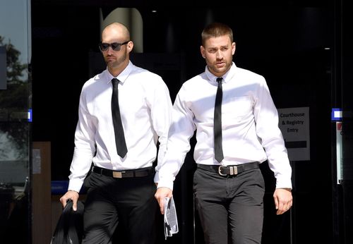 Josh Milani (left) and Sam Wallace leave the Southport courthouse in Southport on the Gold Coast.