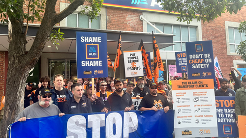 Aldi has hit back at the protests outside its stores across the country as the Transport Workers Union (TWU) blames the supermarket giant for the collapse of a trucking company.