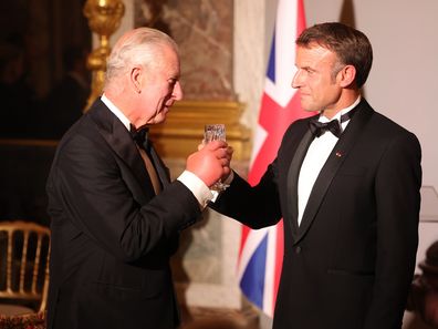 King Charles with Emmanuel Macron during King and Queen Camilla's State visit to France, September