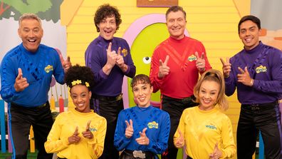 The cast of The Wiggles' Fruit Salad TV Big Show Tour.