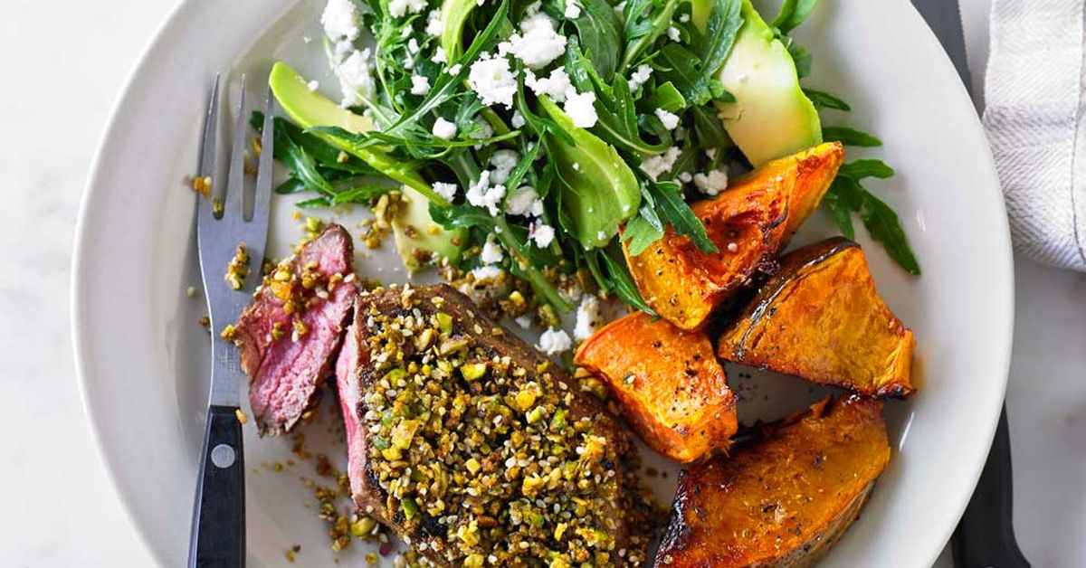 Dukkah lamb leg steaks with rocket and feta salad - 9Kitchen