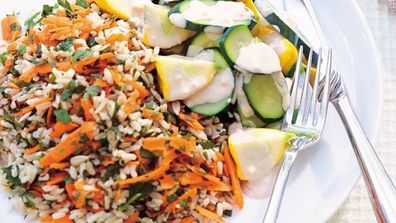 Brown rice salad is great for a tahini dressing.