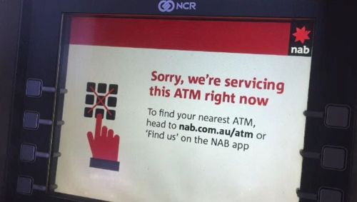 An ATM at Southern Cross Station in Melbourne displayed an out of service message. Picture: 9NEWS