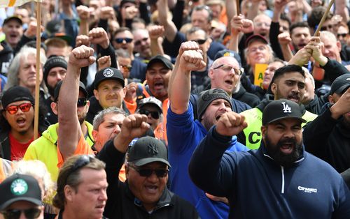 The protesters are calling on the Morrison government to bring back penalty rates.