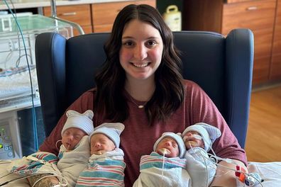 Hannah finally reunited with her rare quadruplets.