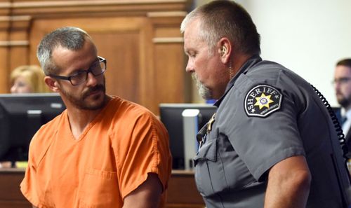 Christopher Watts who was arrested on suspicion of killing his wife and children during his court appearance. (AP)
