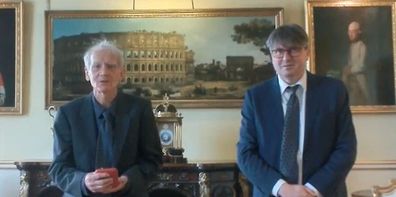 David Constantine, winner of The Queen's Gold Medal for Poetry (left), Poet Laureate, Professor Simon Armitage (right)