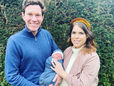 Jack Brooksbank and Princess Eugenie with their son August Philip Hawke Brooksbank