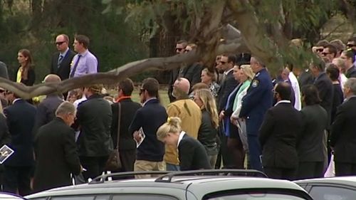 Mourners farewell allegedly slain NSW teacher Stephanie Scott. (9NEWS)