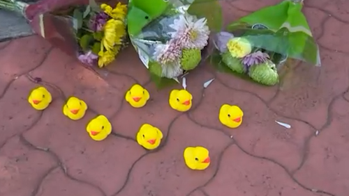 Another 12-year-old boy, who witnessed the tragedy,﻿ set up a memorial with flowers and rubber ducks at the scene to honour the man.