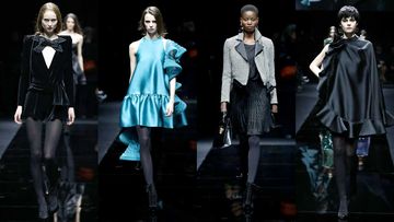 Models wear Armani designs on the catwalk at Milan Fashion Week.