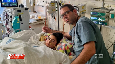 Nicholas and dad Simon Tadros pictured in hospital. 
