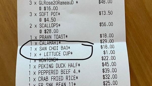 Diners were left perplexed after their lunch bill included a lettuce surcharge.