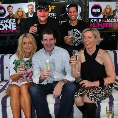 CEO of Australian Radio Network Ciaran Davis with radio hosts Jackie O, Kyle Sandilands, Amanda Keller and Brendan Jones. 