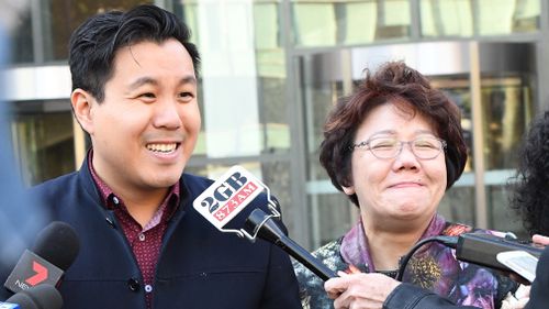 Alpha Cheng, pictured with his mother Selina, outside court today. Picture: AAP