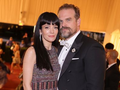 NEW YORK, NEW YORK - MAY 02: (Exclusive Coverage) (L-R) Lily Allen and David Harbour depart The 2022 Met Gala Celebrating "In America: An Anthology of Fashion" at The Metropolitan Museum of Art on May 02, 2022 in New York City. (Photo by Matt Winkelmeyer/MG22/Getty Images for The Met Museum/Vogue )