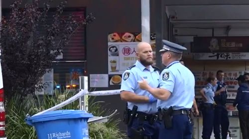 Police have set up a large crime scene near Hurstville Railway Station. (9NEWS)