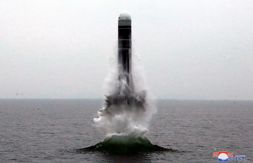  In this Oct. 2, 2019, file photo provided by the North Korean government, an underwater-launched missile lifts off in the waters off North Korea's eastern coastal town of Wonsan, North Korea. (Korean Central News Agency/Korea News Service via AP, File)
