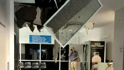 Part of the ceiling collapsed at one of Darwin's major hospitals, Royal Darwin Hospital as Cyclone Fina smashed the city.