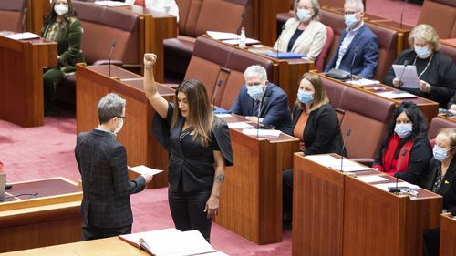 Senator Lidia Thorpe, is sworn-in, in the Senate at Parliament House in Canberra on Monday 1 August 2022.