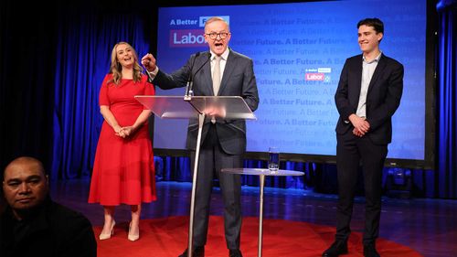 Anthony Albanese gives his victory speech at the Canterbury-Hurlstone Park RSL Club.