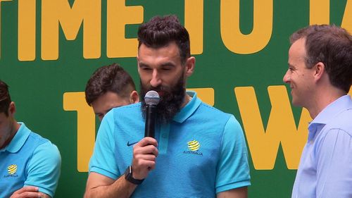 Mile Jedinak scored three goals in yesterday's game. (9NEWS)