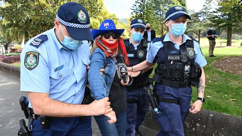 Police arrest Anti lockdown protesters at Victoria Park, Sydney.