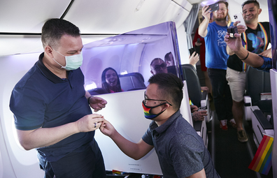 Virgin Australia Pride Flight marriage proposal