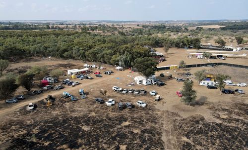 An aerial photo from October 10, 2023, shows the site of the attack on the Nova music festival by Hamas militants in southern Israel.