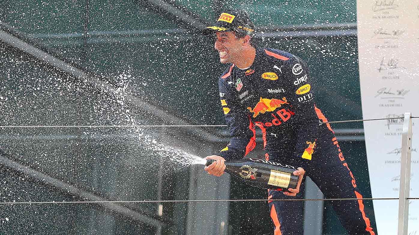  Australian F1 driver Daniel Ricciardo of Red Bull Racing sprays champagne
