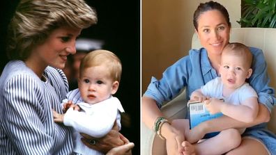 Princess Diana with Prince Harry, Meghan Markle with Archie