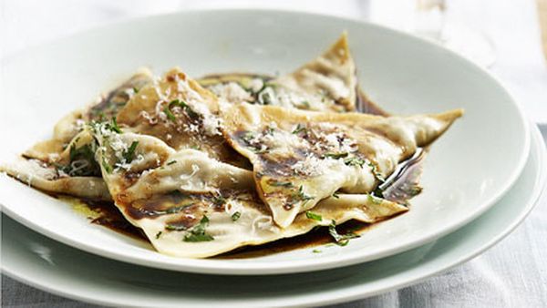 Beef cheek ravioli with mandarin mustard fruits