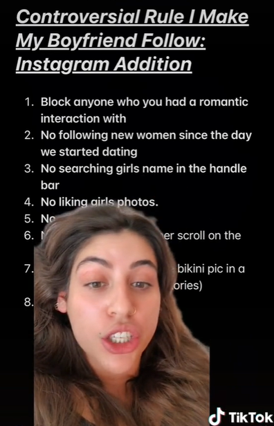 Girlfriend list of rules for boyfriend Instagram