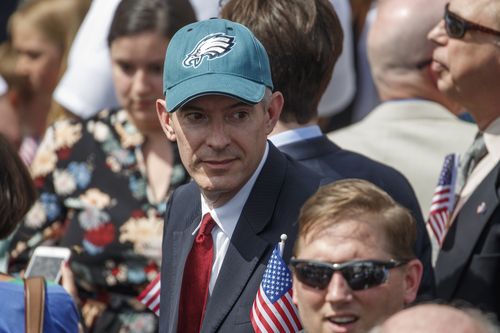 An Eagles fan laps up the atmosphere at Mr Trump's event. Picture: AAP