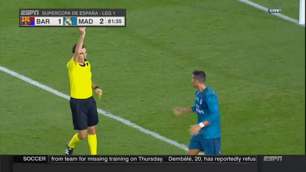 Ronaldo is red carded after a dive