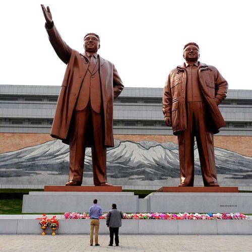 Statues of North Korea's founding president Kim Il-sung and his son Kim Jong-il.