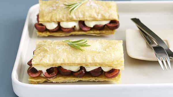 Cherry napoleons with rosemary-scented crème fraîche