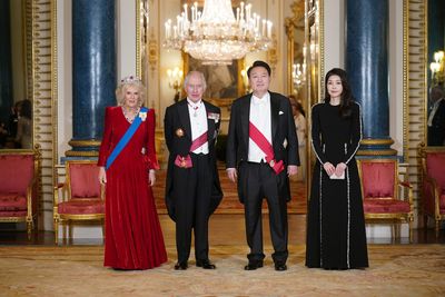 Queen Camilla, King Charles III, President of South Korea Yoon Suk Yeol and his wife Kim Keon Hee